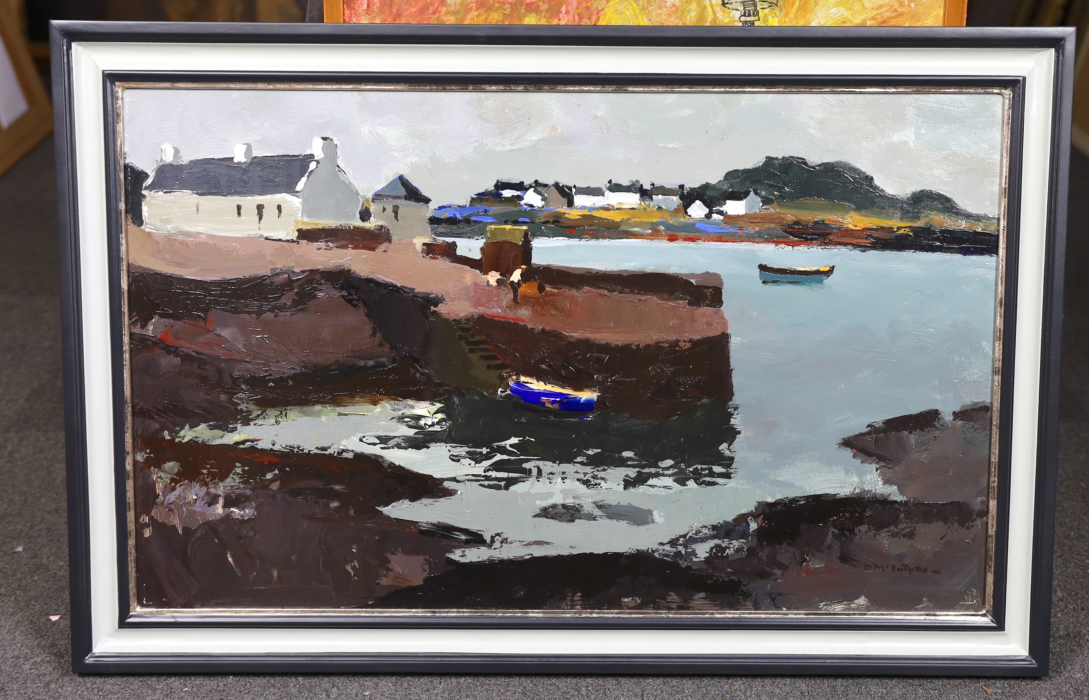 Donald McIntyre (Scottish, 1923-2009), Scottish coastal landscape, oil on board, 53 x 87cm
